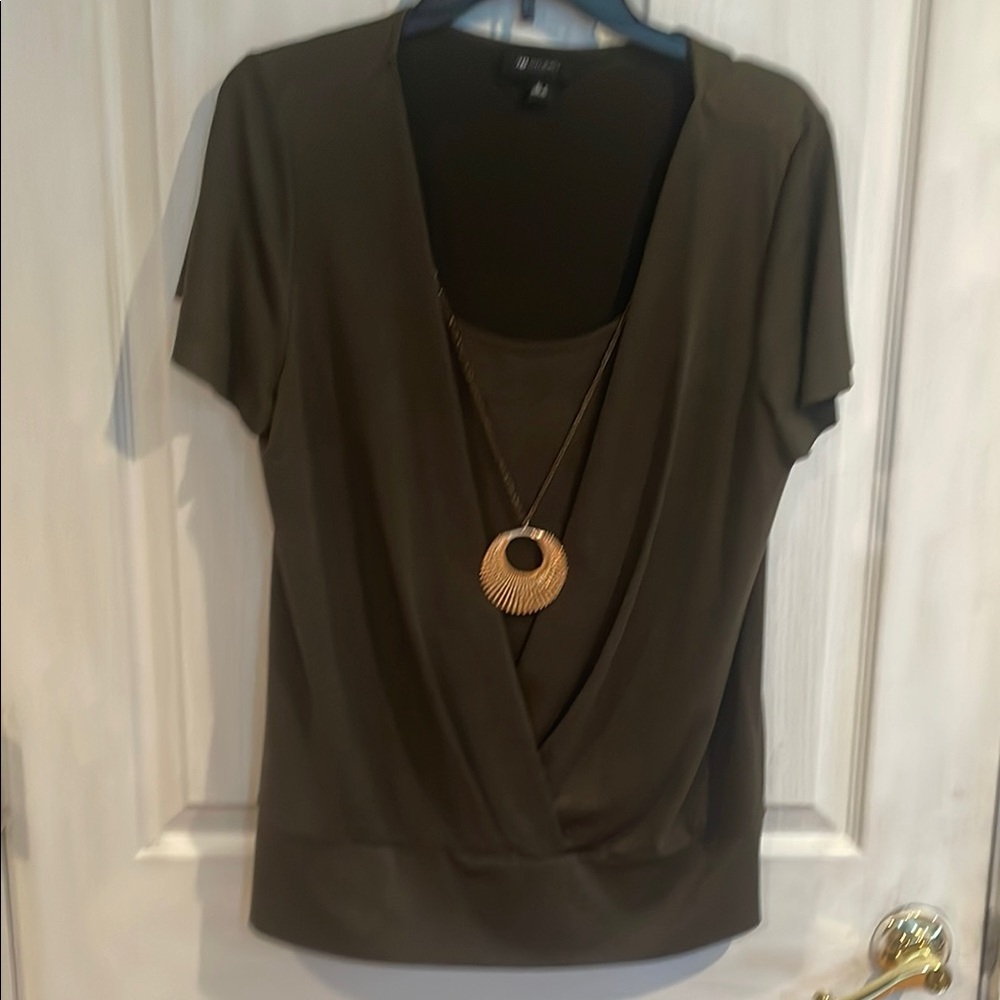 AB Studio Green Short Sleeve Wrap Blouse